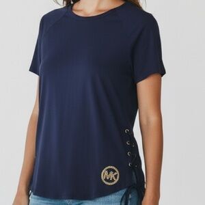 Michael Kors Navy Short Sleeve Tee with Gold MK Accent